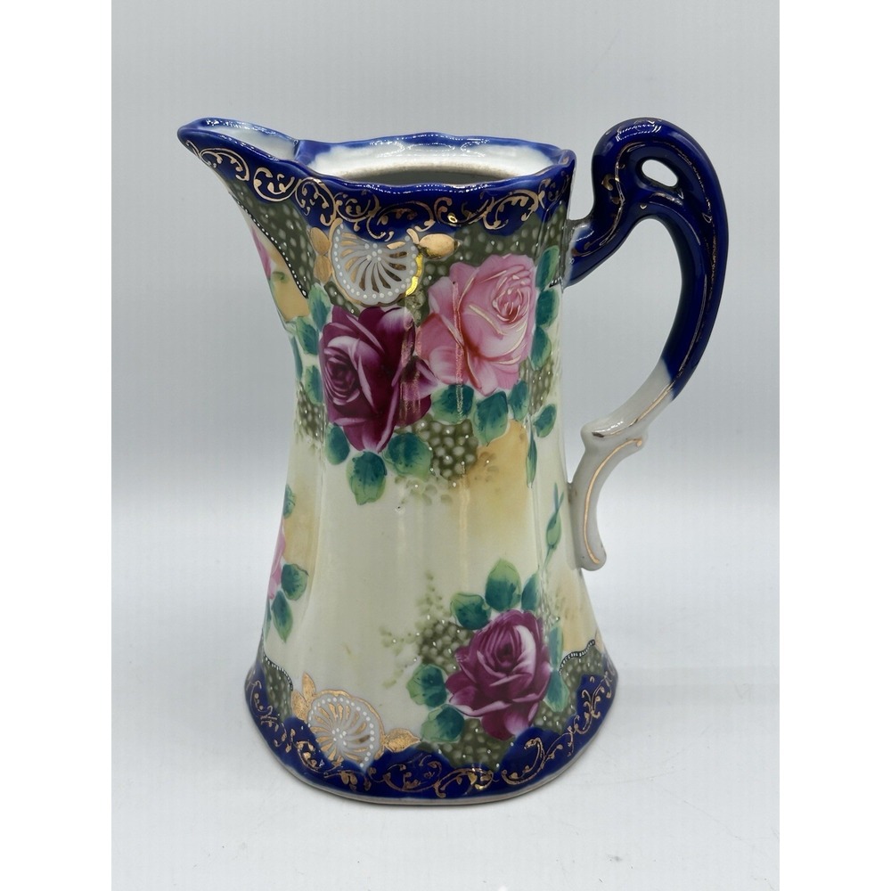 Vintage 7.5" Nippon Tea Pot Gold Accent Pink Roses Floral Pattern No Lid